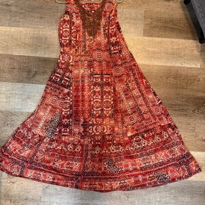 Reba Red Orange and Black Patterned Maxi Dress